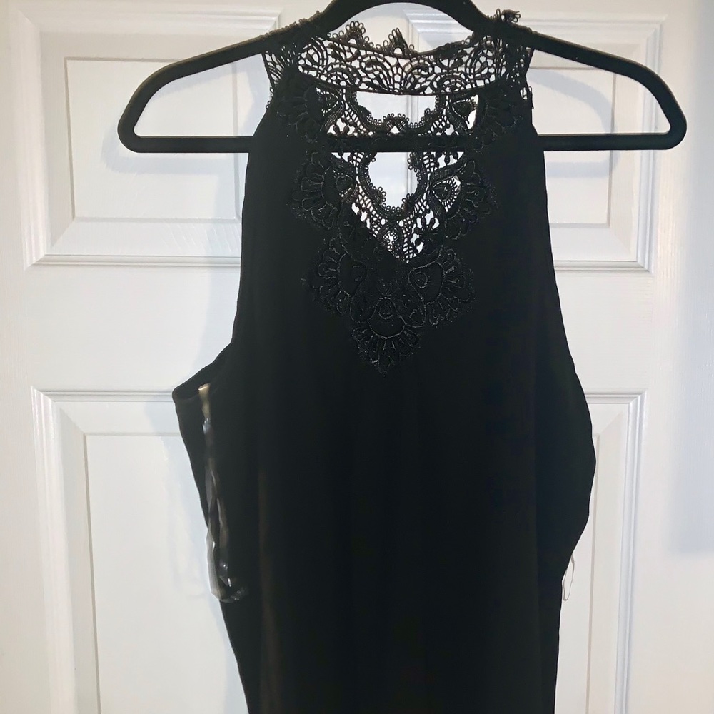 Black Lace Tie Neck Top